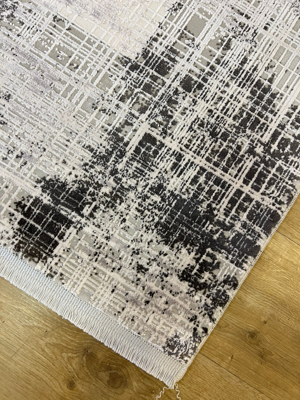 Gray and White Bamboo Rug 5x8 ft, Modern Style
