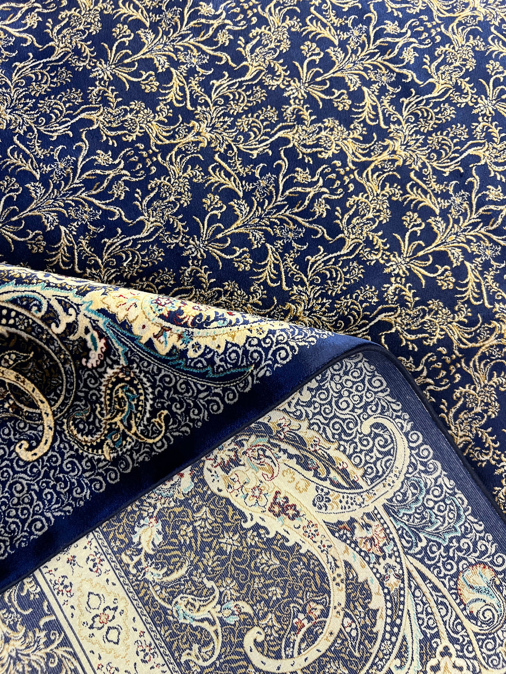 Dark Blue Silk Rug, Turkish Carpet, Luxury Home Decor