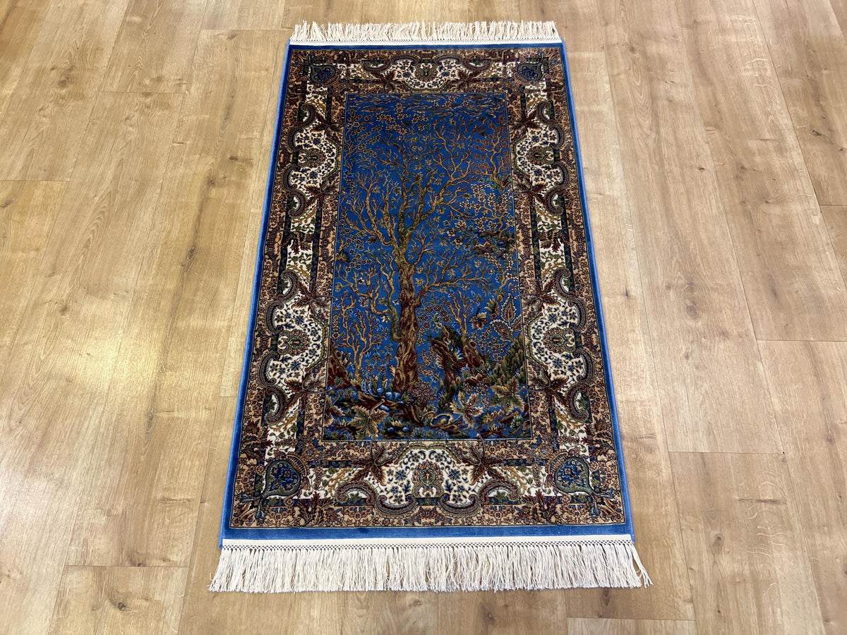 Blue Tree of Life Silk Table Rug, Luxury Gift Mat, Tapestry