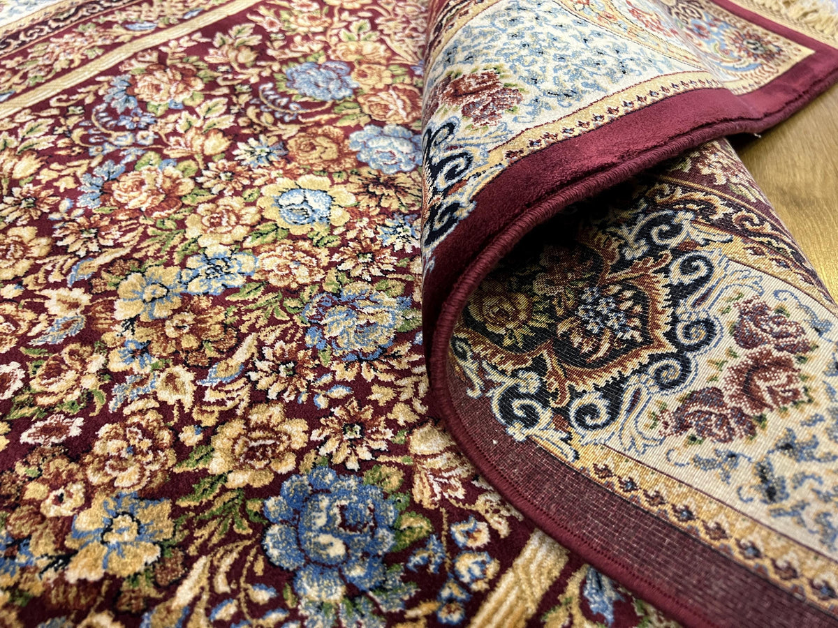 Red Modal Silk Prayer Rug, Muslim Janamaz Mat (2.62X4.10)