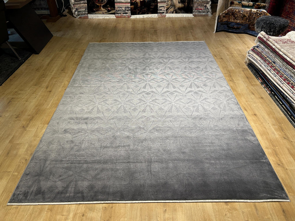 7x10 ft Dark Gray Bamboo Rug, Geometric Striped Modern Area Rug