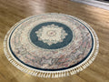 Blue Round Silk Rug, Medallion Design Turkish Carpet