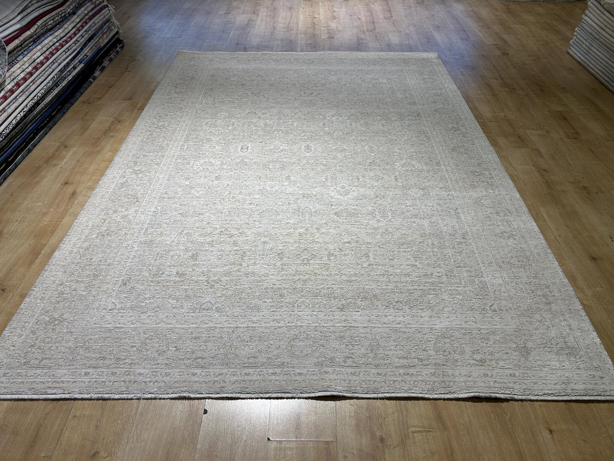 Beige Cream Floral Bamboo Rug with Traditional Modern Distressed Patterns