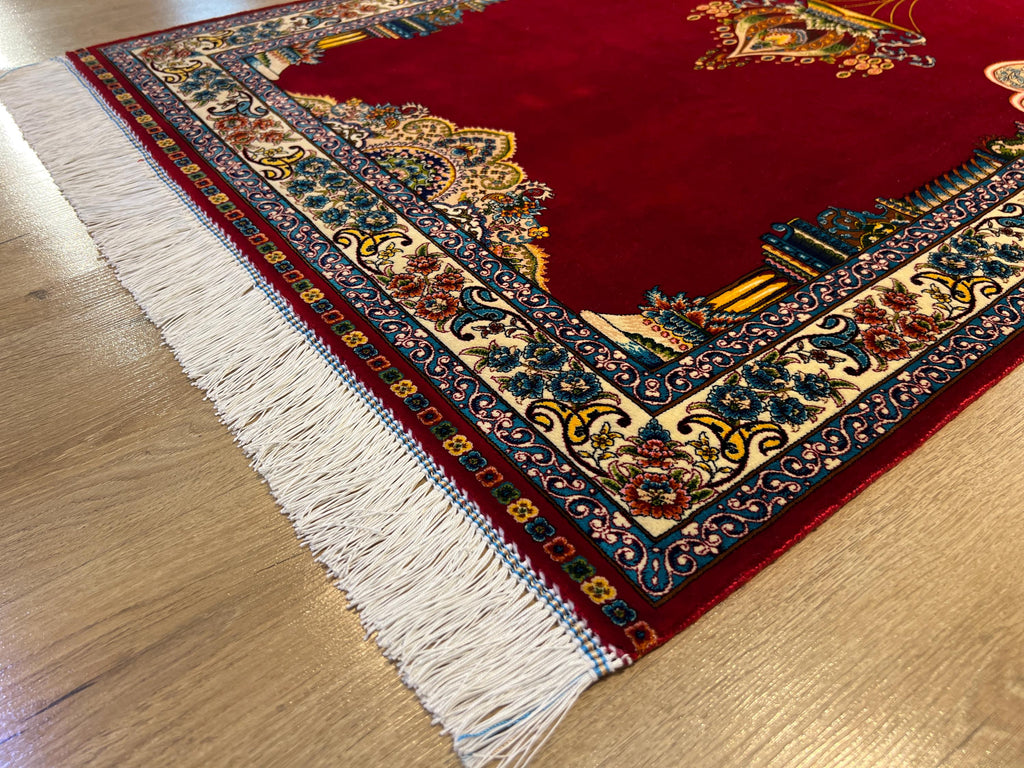 Red Modal Silk Prayer Rug, Luxury Muslim Gift Prayer Mat