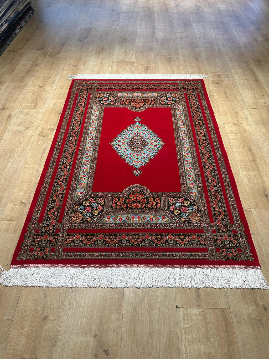 Red Silk Rug, Floral Medallion and Border Design Classic Luxury Silk Carpet