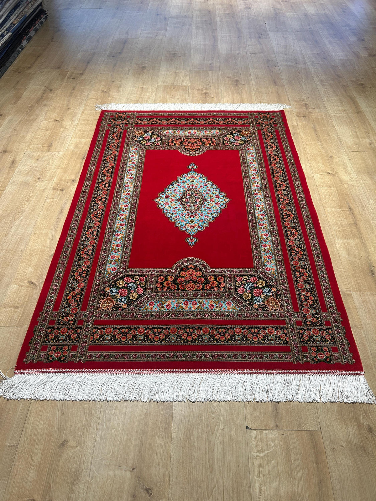 Red Silk Rug, Floral Medallion and Border Design Classic Luxury Silk Carpet