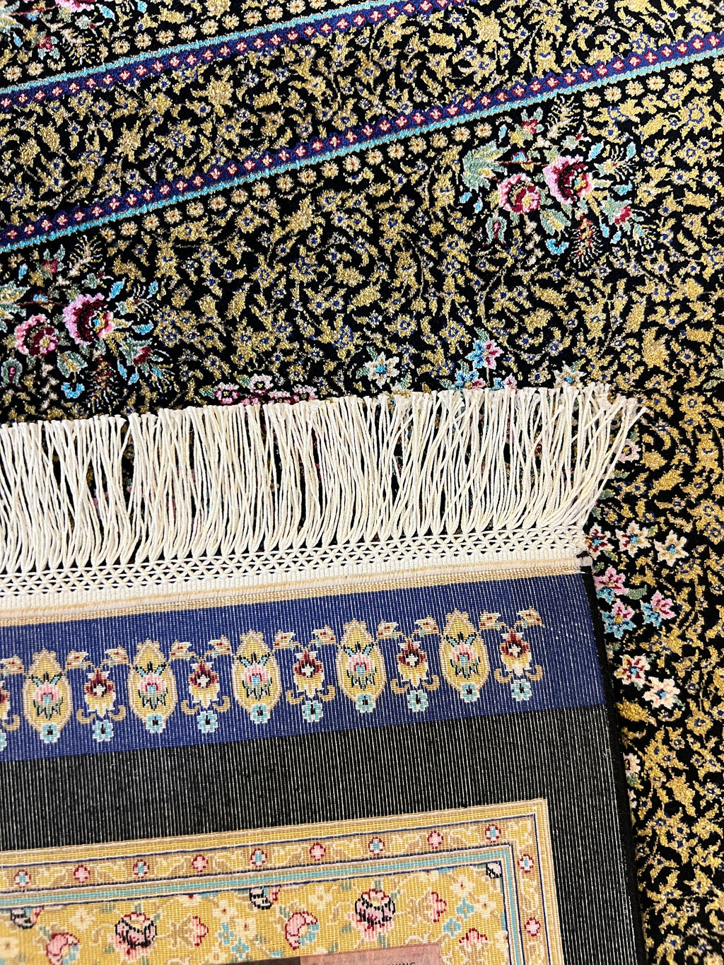 Black Gold Modal Silk Rug 7x10 ft, Turkish Style Medallion Carpet