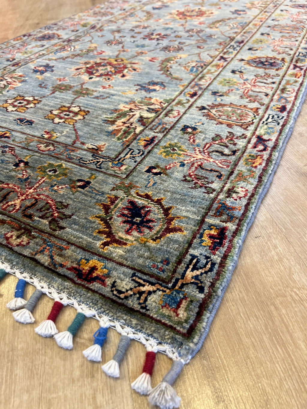 Blue Wool Rug, Traditional Turkish Style, 2.75x9.77 Ft