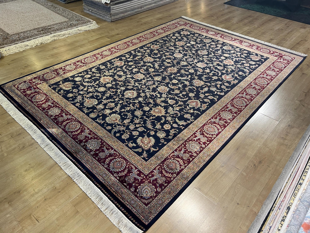 Dark Blue Silk Palace Rug, Turkish Oushak Style, 8x11 ft