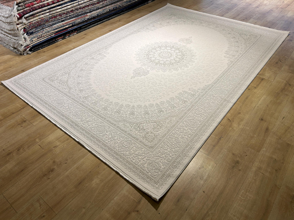 Ivory Gray Bamboo Rug, Minimalist Design Classic Medallion Bamboo Carpet, Home Decor
