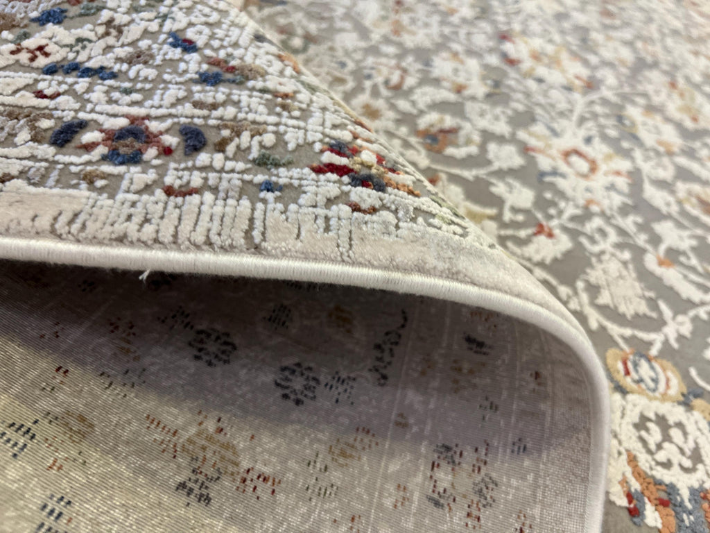 5x8 Gray Bamboo Rug, Floral Pattern Turkish Bamboo Carpet