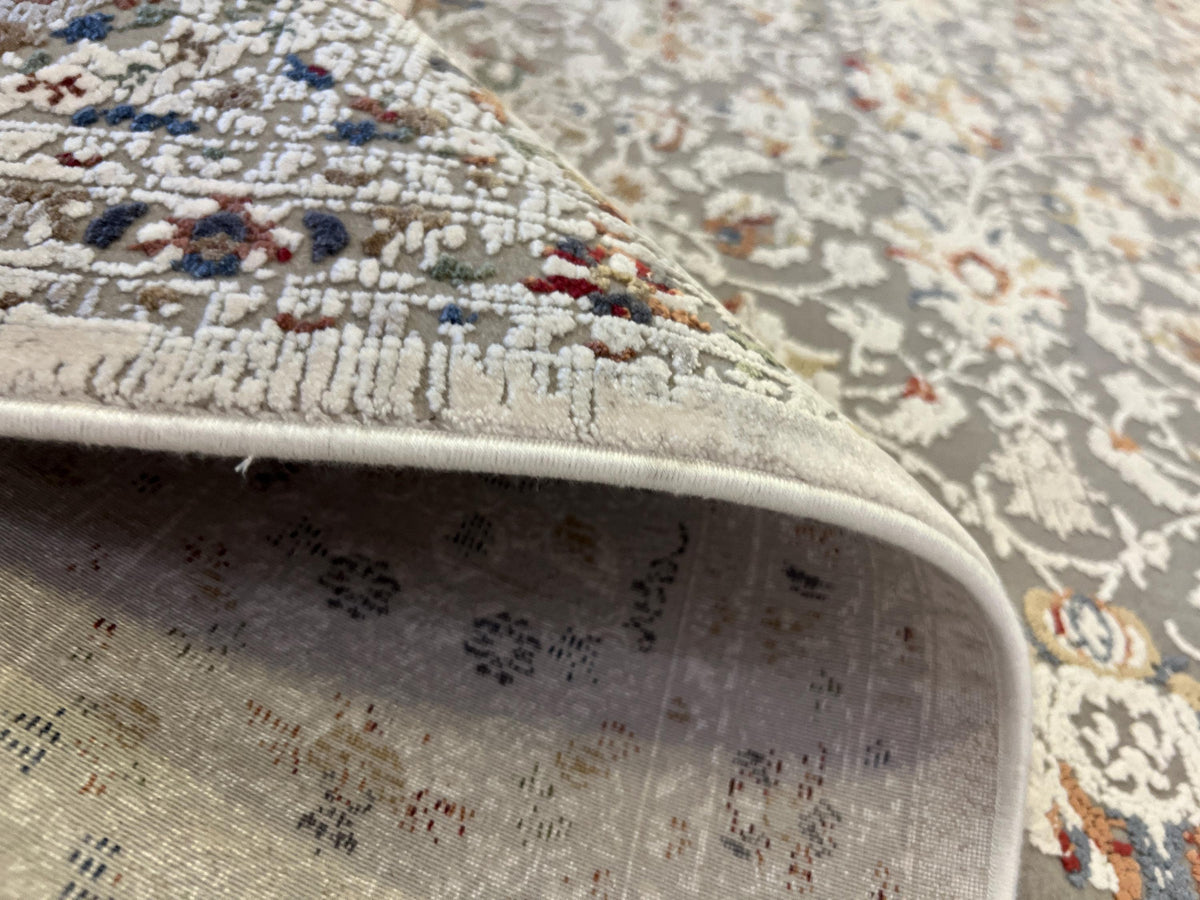 5x8 Gray Bamboo Rug, Floral Pattern Turkish Bamboo Carpet