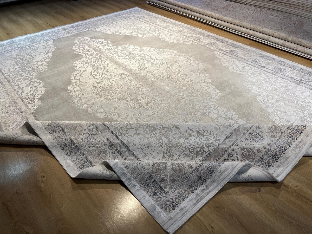 Gray Bamboo Rug, 10x13 ft, Large Classic Medallion Design Area Rug