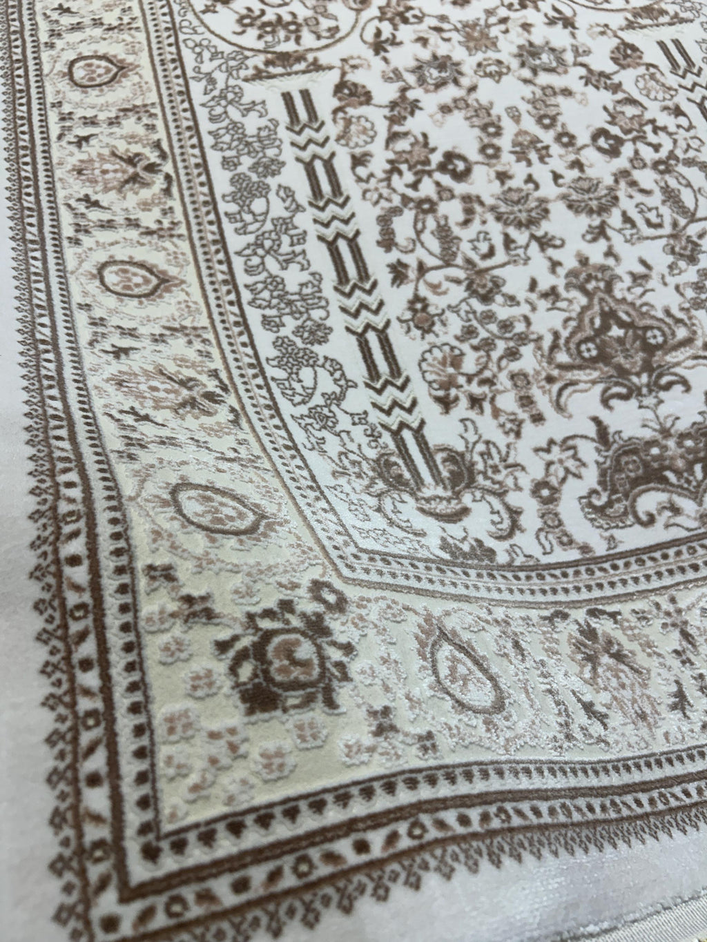 2.55x4.10 Ft Ivory Beige Brown Silk Prayer Rug, Muslim Gift Prayer Mat