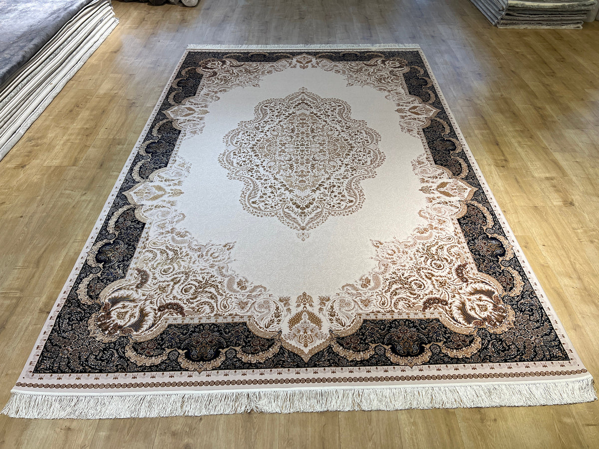 7x10 ft Modal Silk Turkish Rug, Gold & Blue Carpet