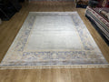8x10 ft Gray Silk Rug,  Gray  Gold Border Design Turkish Carpet, Luxury Home Decor