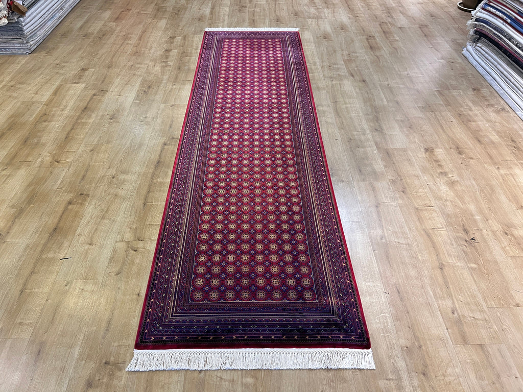 Red Silk Runner Rug, 3x10 ft, Traditional Turkish Style Luxury Rug