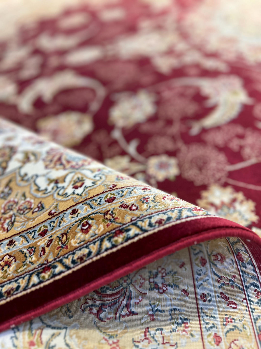 5x8 ft Classic Silk Carpet, Red Base Gold Medallion, Turkish Style