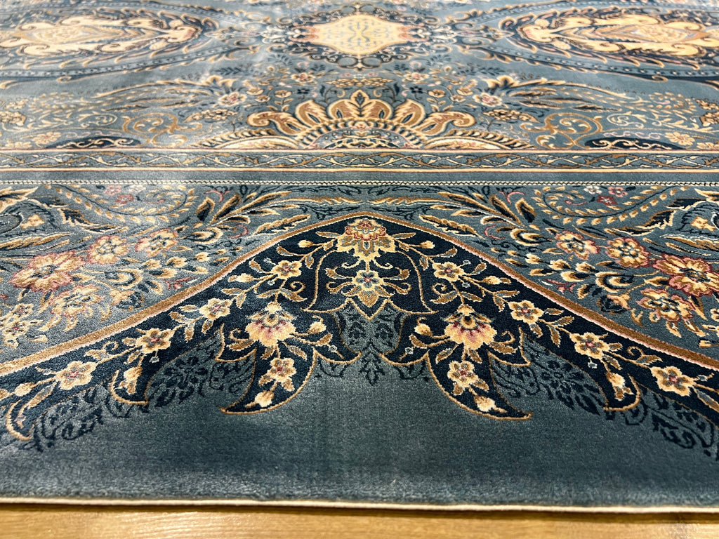 7x10 ft Blue Classic Turkish Style Silk Area Rug with Elegant Luxury Design