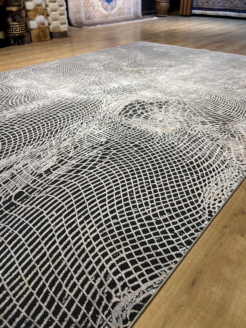 7x10 Ft Gray Abstract Line Bamboo Area Rug