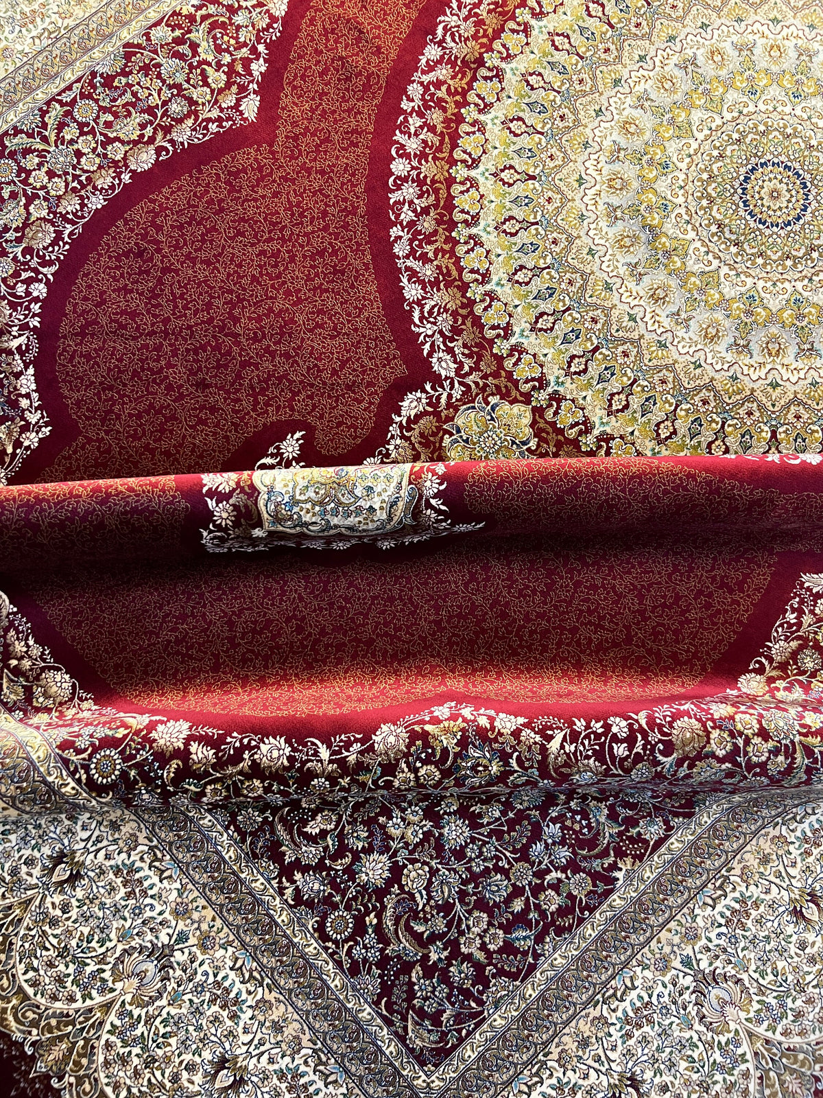 Red Modal Silk Palace Rug, Turkish Carpet 7x10