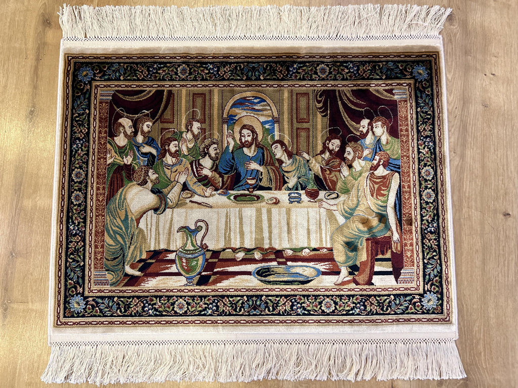 Modal Silk Tapestry Rug, The Last Supper, Religious Wall Decor (1.64X2.29 ft)