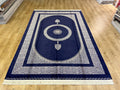 7x10 ft Navy Silk Rug with Grey Medallion and Border, Classic Luxury Home Decor
