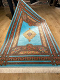 Blue Silk Rug, Floral Medallion and Border Design Classic Luxury Silk Carpet