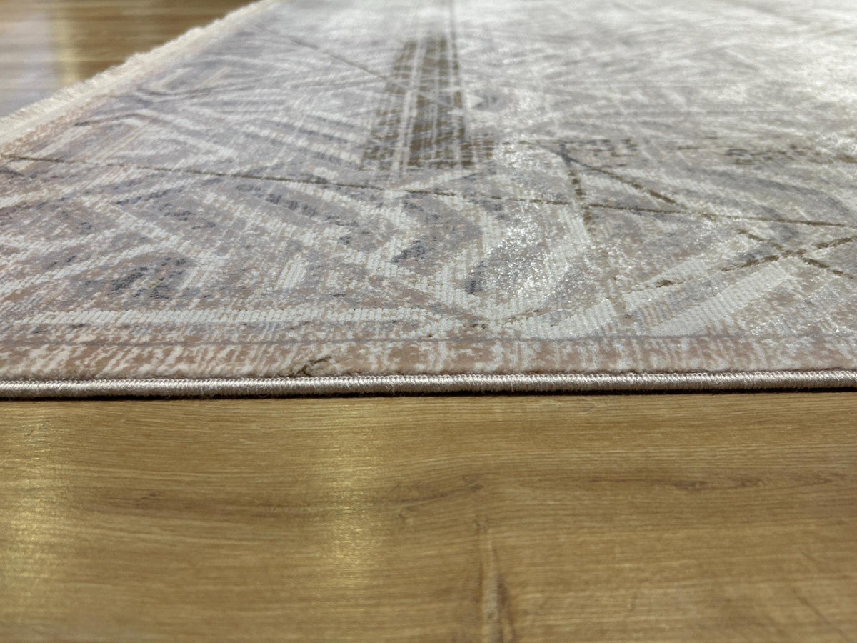7x10 Ft Gray Beige Geometric Pattern Bamboo Rug, Bamboo Carpet, Modern Home Decor