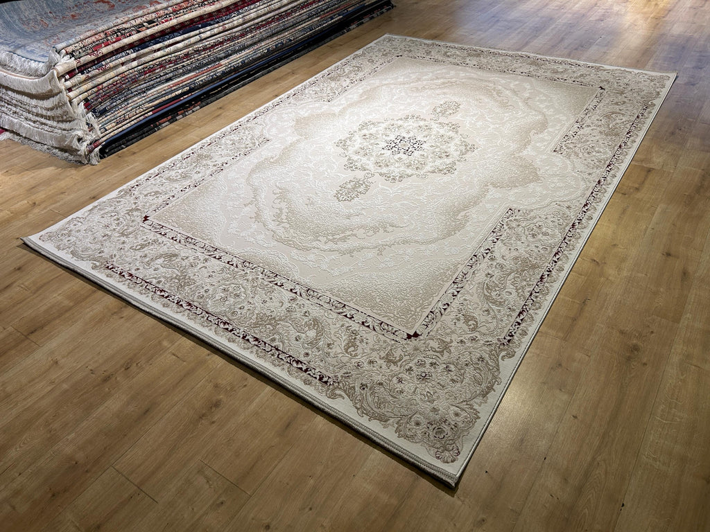 Beige Red Bamboo Rug, Classic Medallion Bamboo Carpet, Turkish Style Home Decor