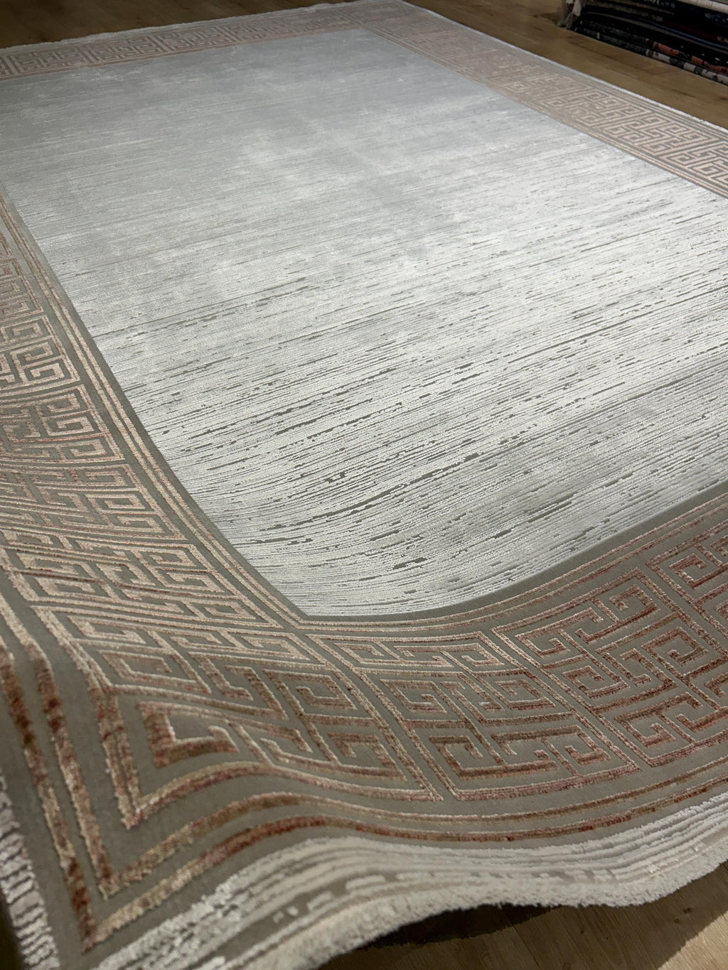 7x10 ft Brick Colour Gray Cream Bamboo Rug, Bordered Minimalist Modern Rug