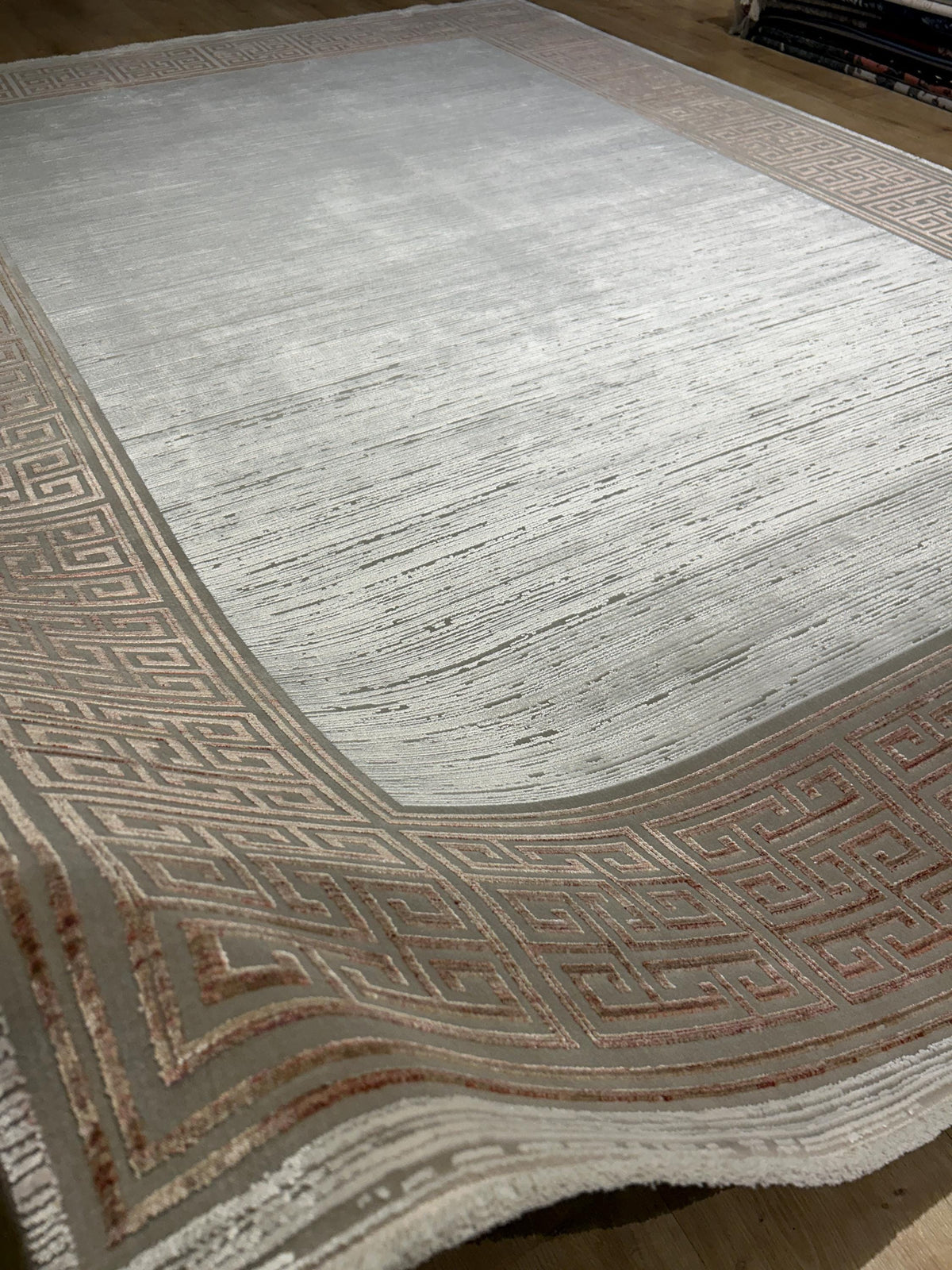 7x10 ft Brick Colour Gray Cream Bamboo Rug, Bordered Minimalist Modern Rug