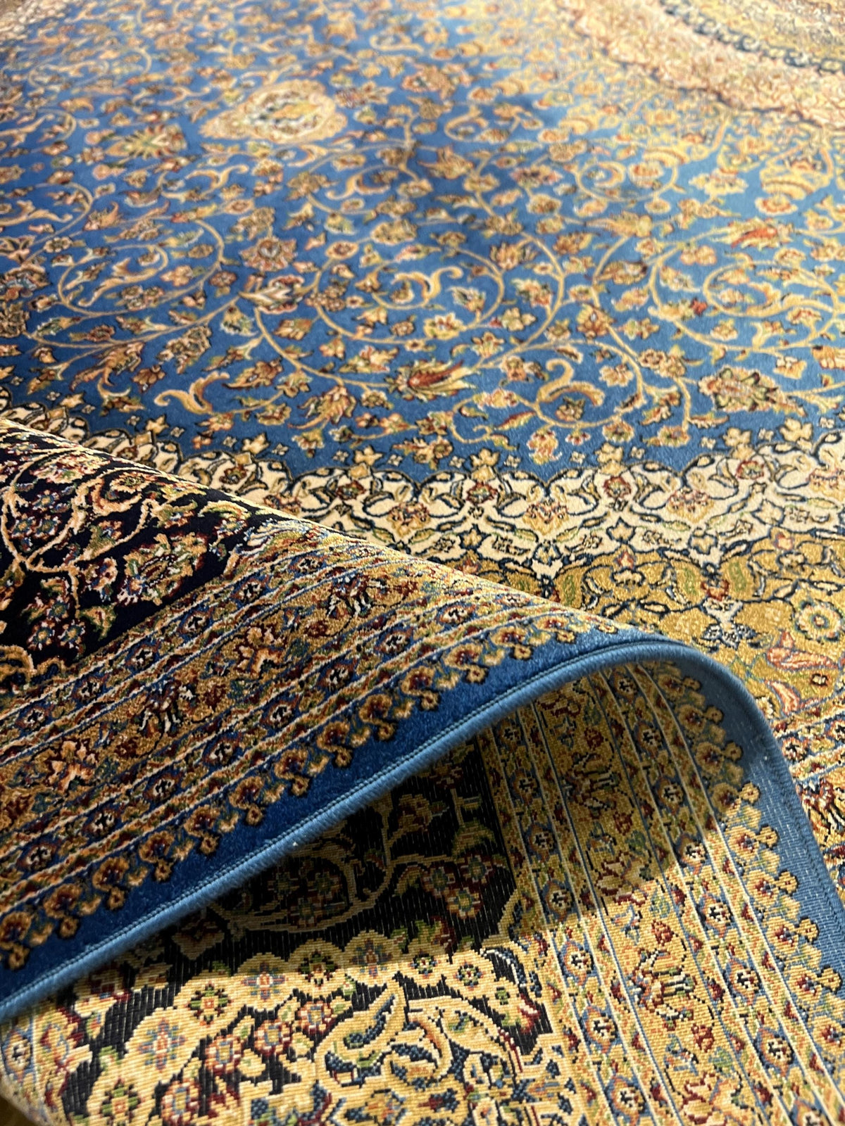 Blue Silk Rug 7x10 ft, Medallion Design Classic Turkish Carpet