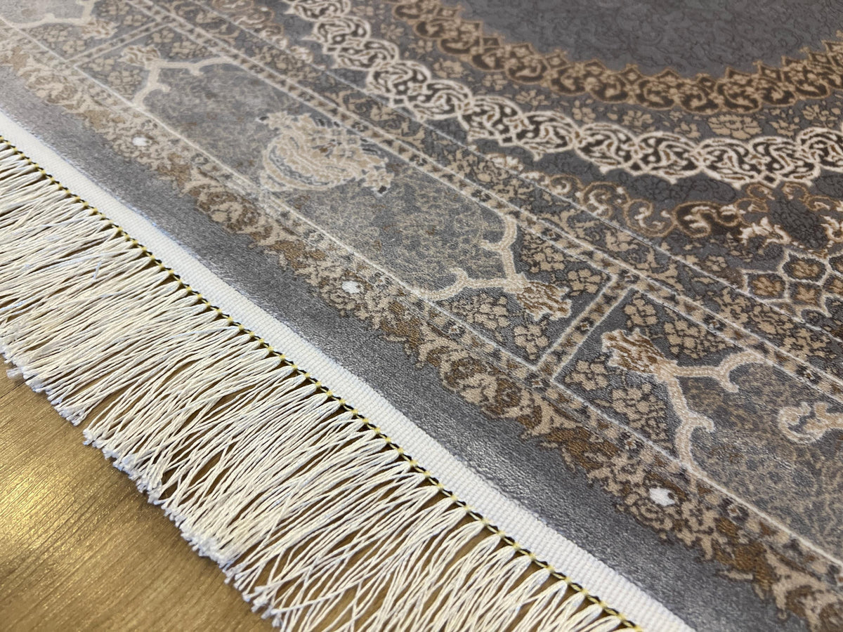 Gray Medallion Turkish Silk Runner Rug, Classic Luxury Hallway Rug