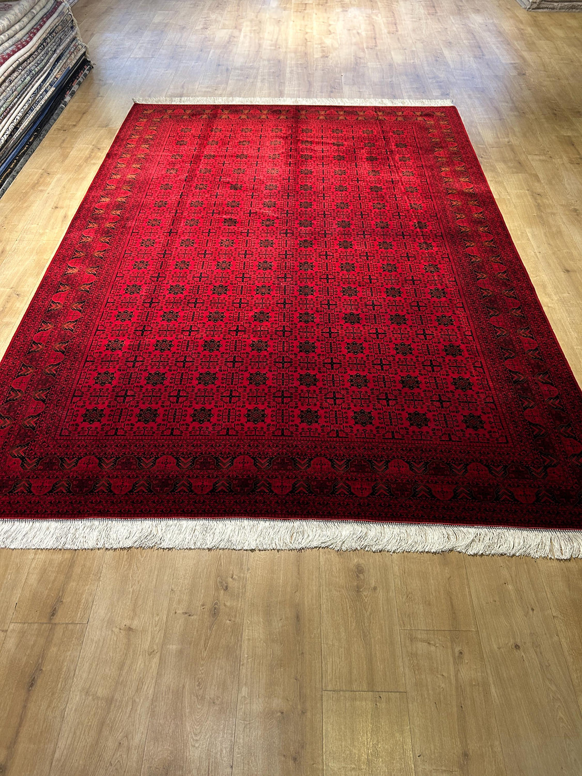 7x10 Ft Red Silk Rug, Ethnic Pattern Turkish Silk Carpet, Traditional Design