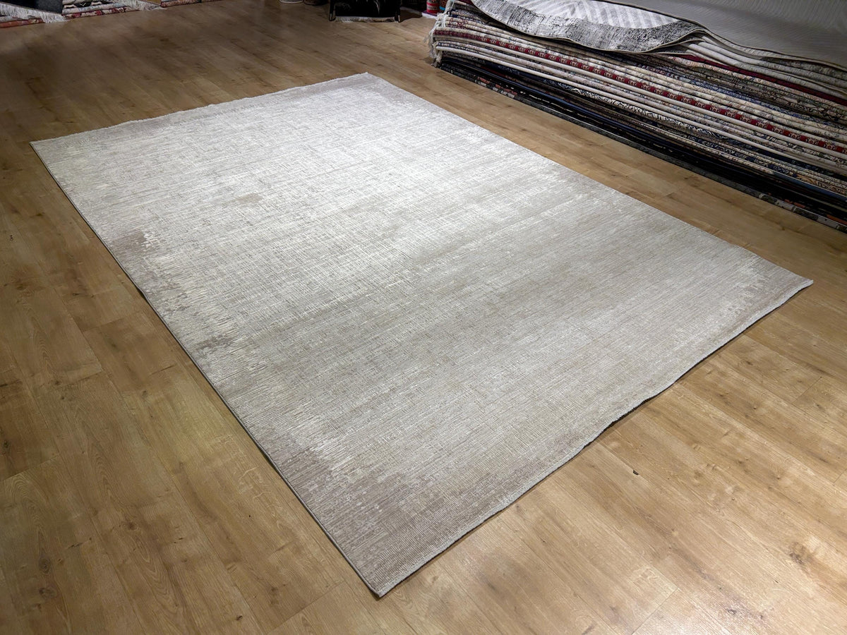 Beige Cream Bamboo Rug with Minimalist Modern Patterns