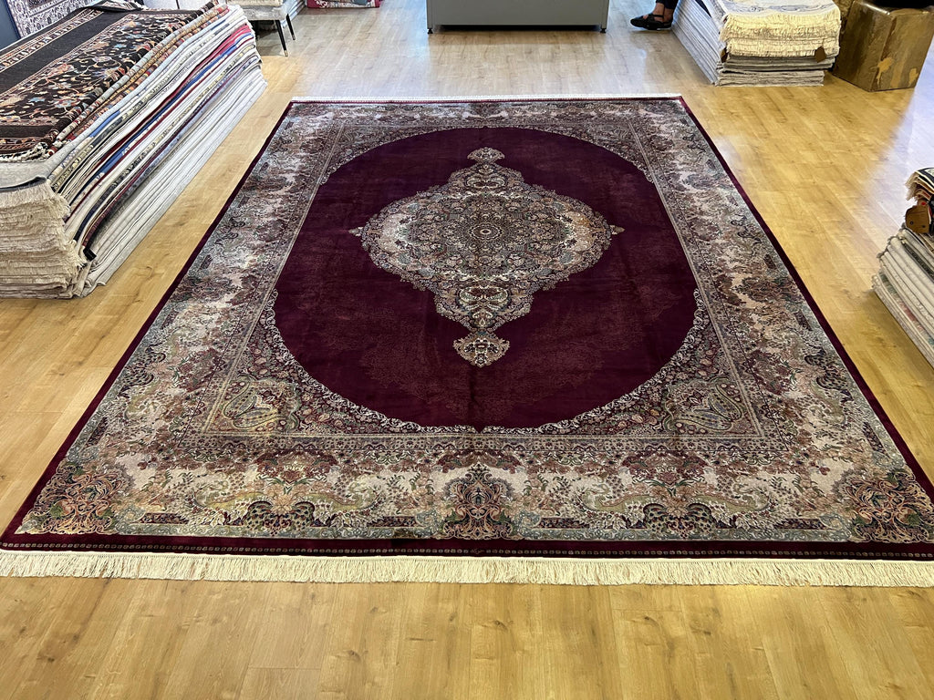 Red Gold Medallion Bamboo Silk Rug, 10x13 ft, Large Area Rug, Luxury Home Decor
