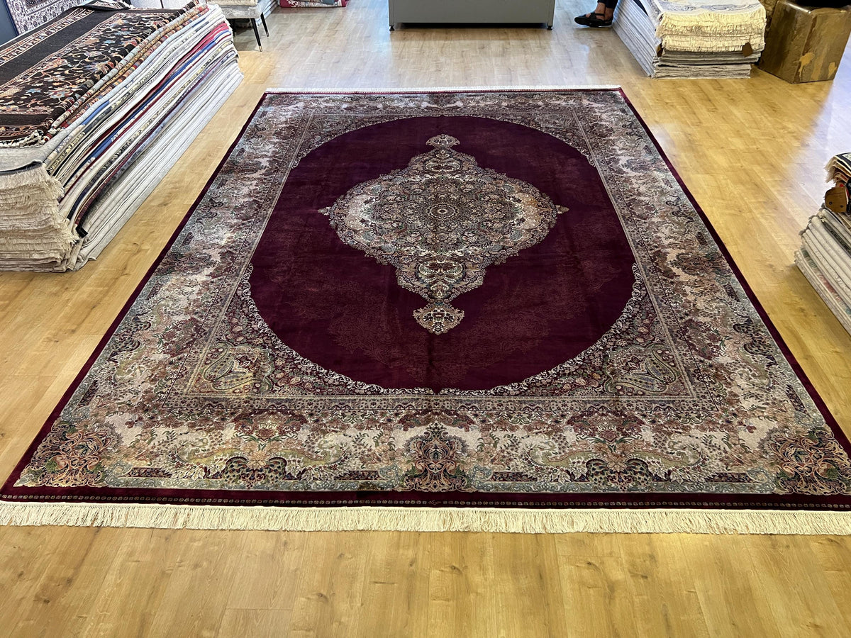 Red Gold Medallion Bamboo Silk Rug, 10x13 ft, Large Area Rug, Luxury Home Decor