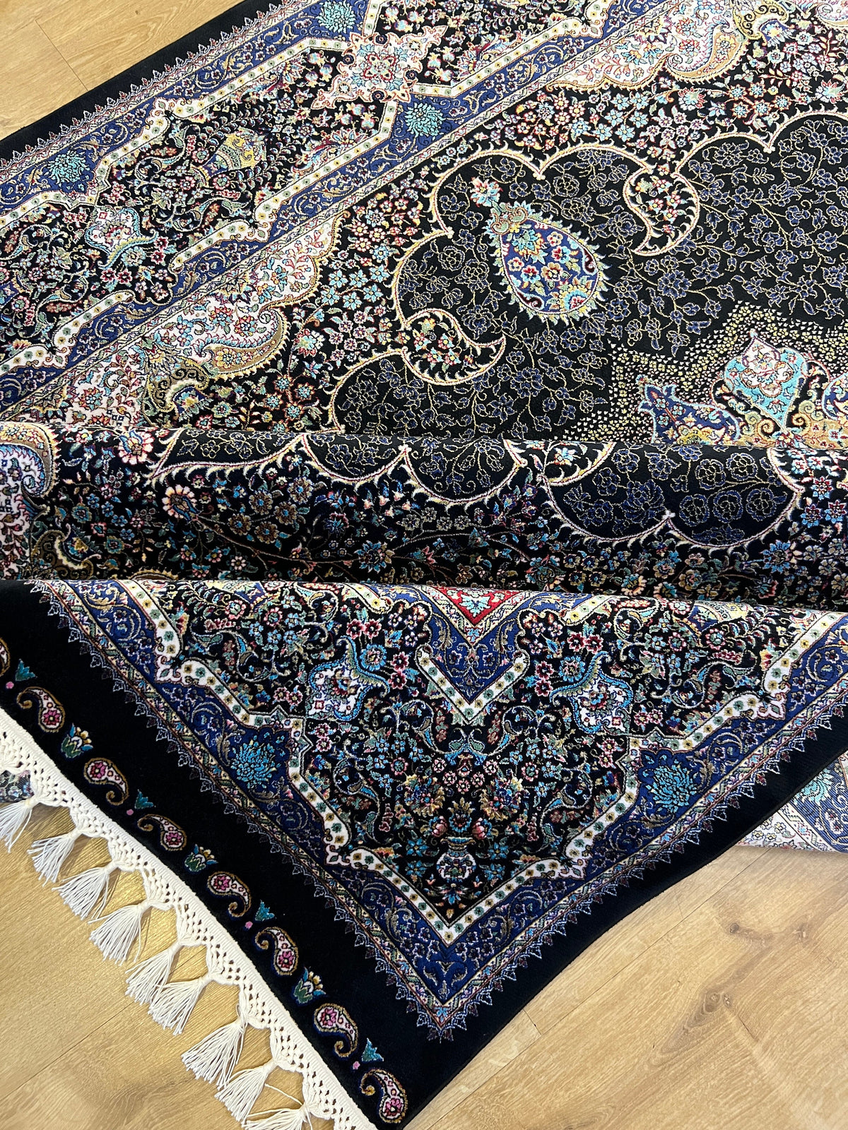Black Turkish Style Rug, Oriental Medallion Carpet, Luxury Area Rug