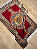 Red Silk Rug, Floral Medallion Design, Classic Silk Carpet