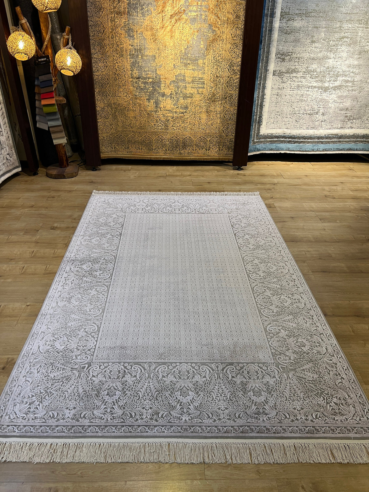 Gray Bamboo Rug, Turkish Luxury Carpet, 5x8 ft