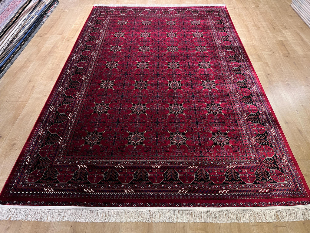 7x10 Ft Red Traditional Luxury Silk Rug With Geometric Motifs