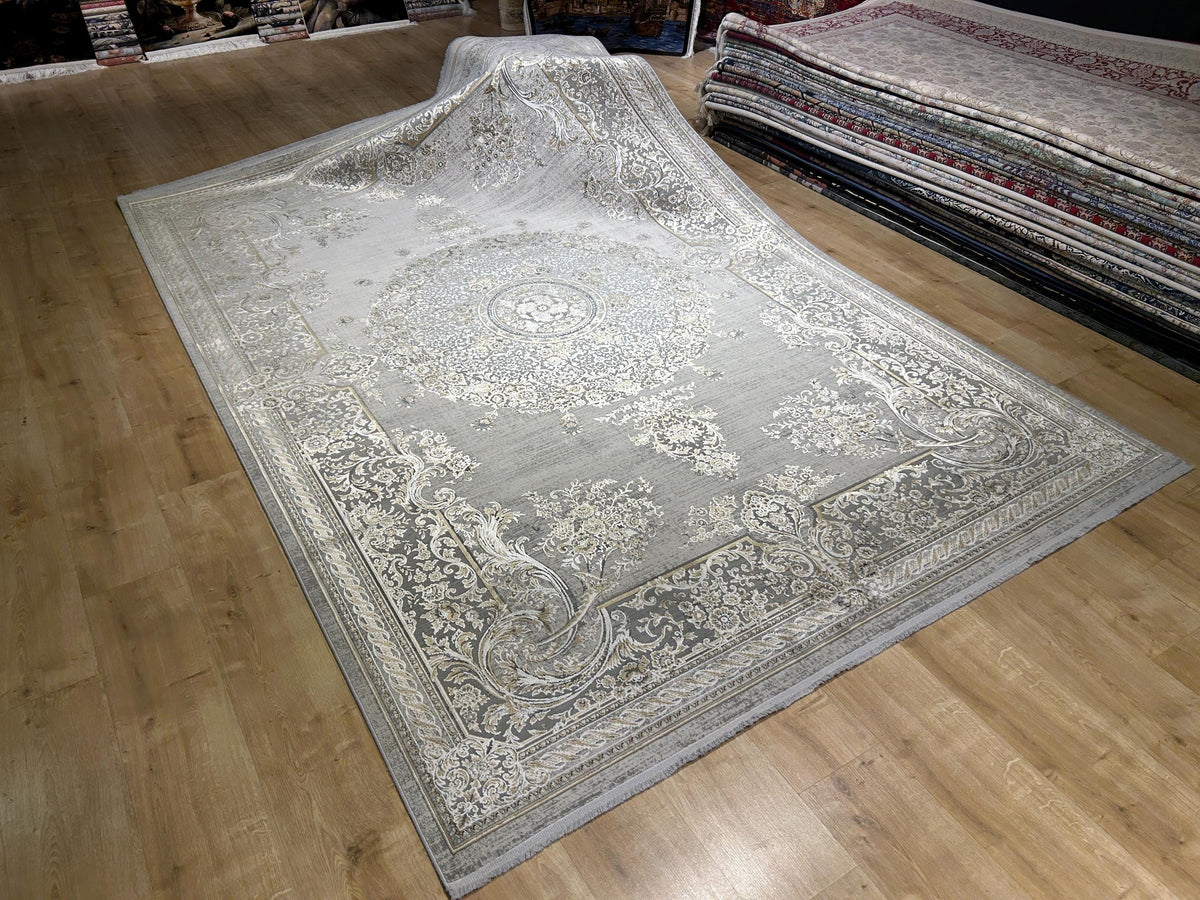 7x10 Gray Bamboo Rug, Vintage Medallion Design Carpet