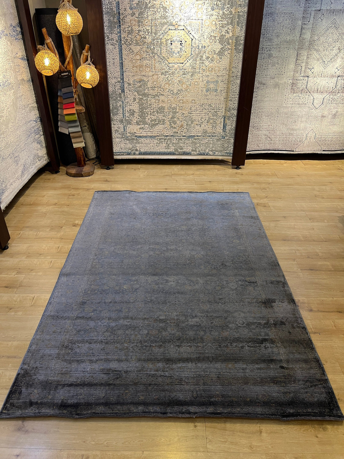 Smoked Gray  Bamboo Rug, Distressed Pattern Traditional Rug, Luxury Home Decor