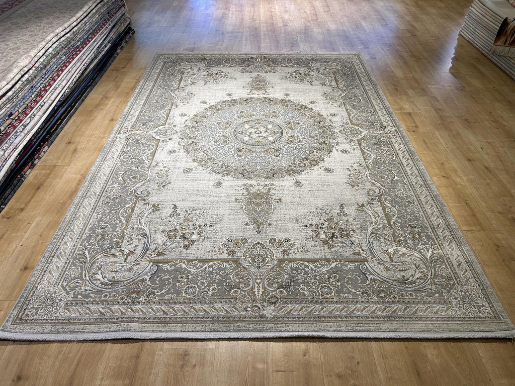 7x10 Gray Bamboo Rug, Vintage Medallion Design Carpet
