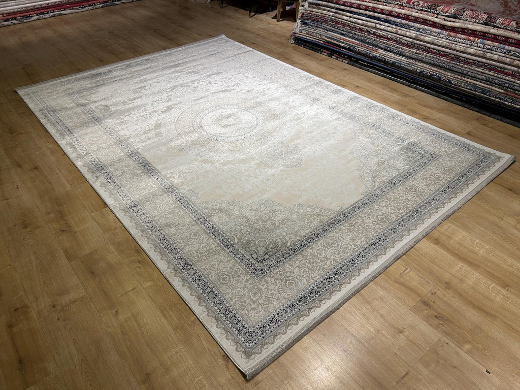 Cream Navy Blue  Bamboo Rug, Classic Medallion Bamboo Carpet, Home Decor