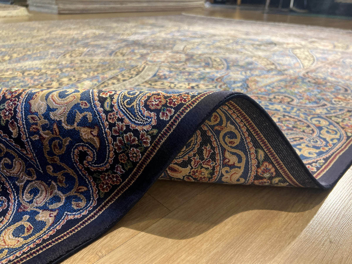Blue Gold Silk Palace Rug, 8x11 ft, Traditional Turkish Carpet