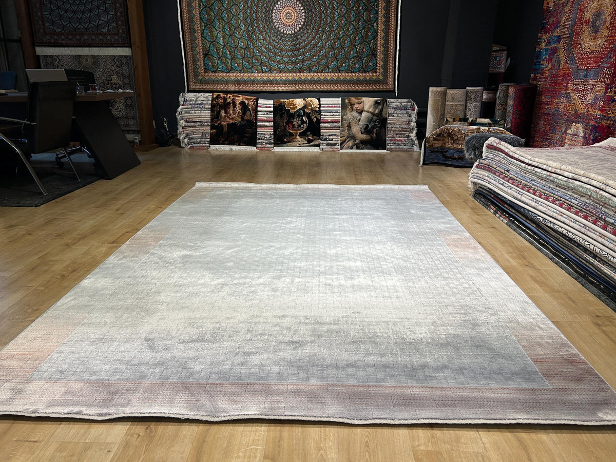 7x10 ft Gray Brick Colour Bamboo Rug, Minimalist Modern Rug