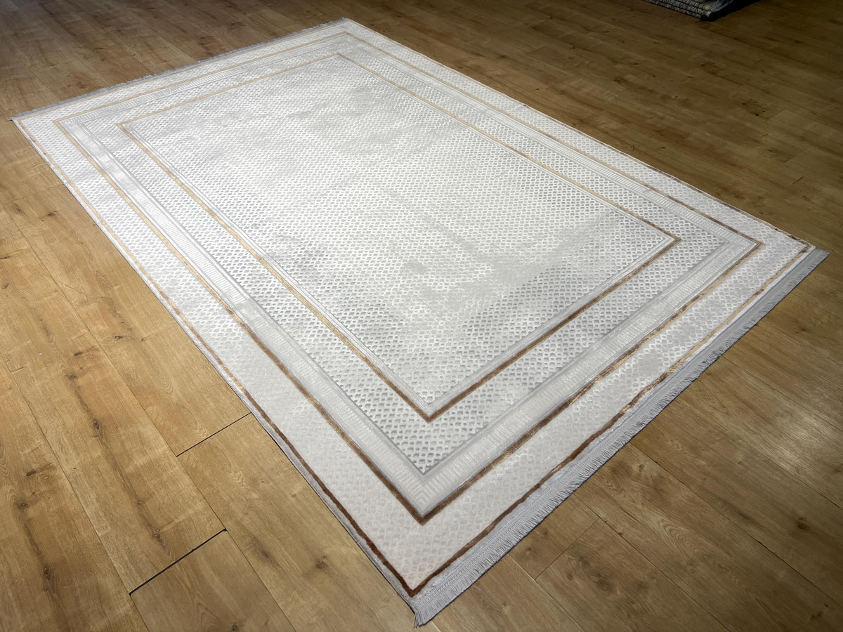 5x8 Ft Gray Bamboo Rug with Gold Border, Modern Design