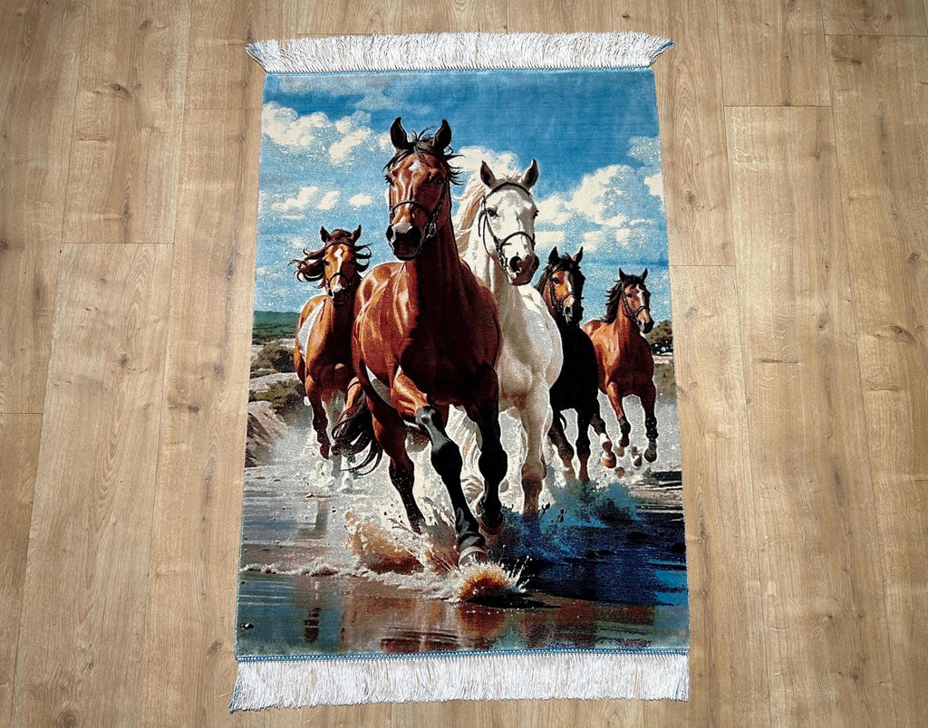 2x3 ft Running Horse Tapestry, Horse Wall Hanging, Woven Art, Decorative Silk Rug